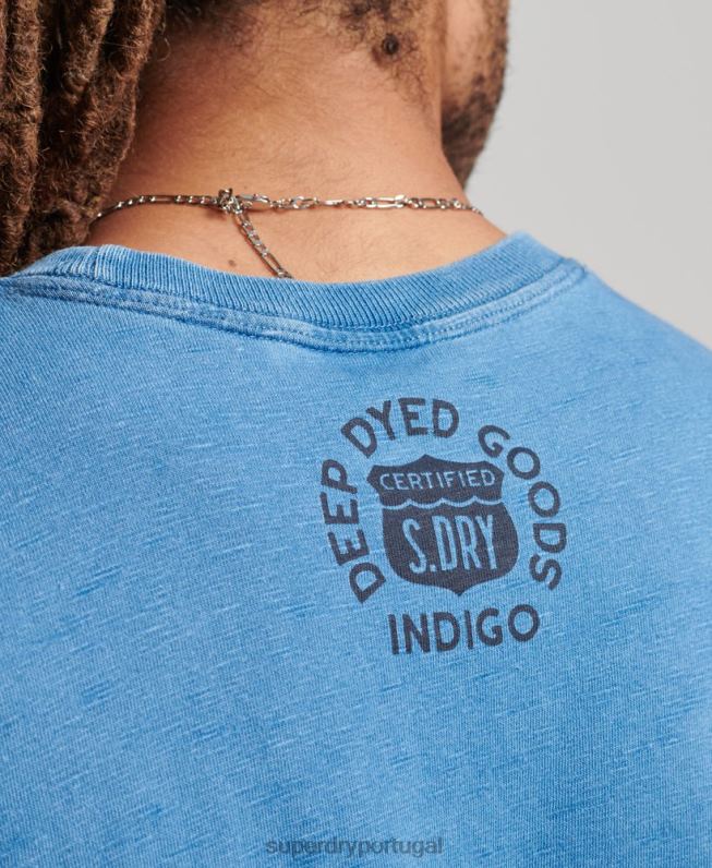 camiseta vintage com placa de parede homens azul claro roupas Superdry 2208H4921