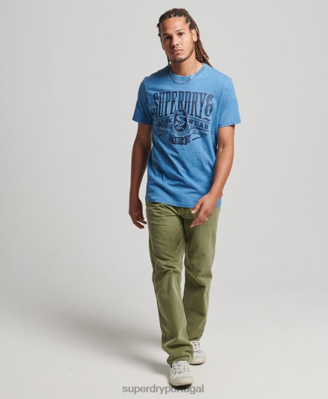 camiseta vintage com placa de parede homens azul claro roupas Superdry 2208H4921