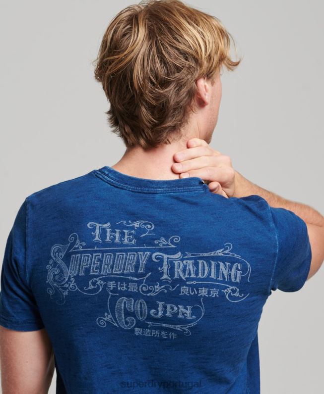 camiseta vintage com placa de parede homens azul escuro roupas Superdry 2208H4940