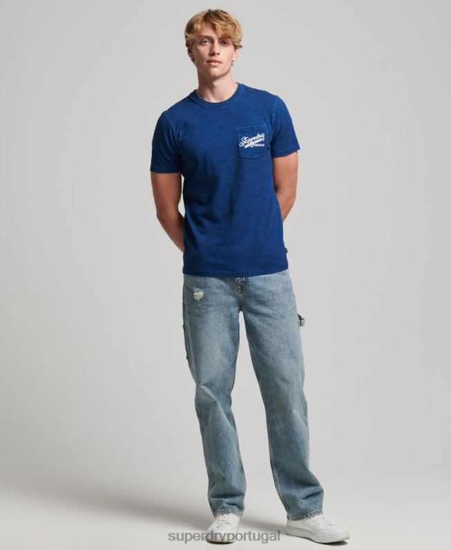 camiseta vintage com placa de parede homens azul escuro roupas Superdry 2208H4940