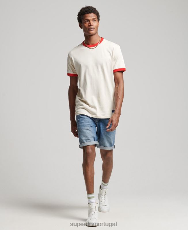 camiseta vintage descontraída de algodão orgânico homens creme roupas Superdry 2208H4957