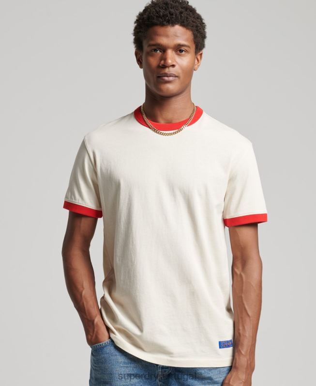 camiseta vintage descontraída de algodão orgânico homens creme roupas Superdry 2208H4957