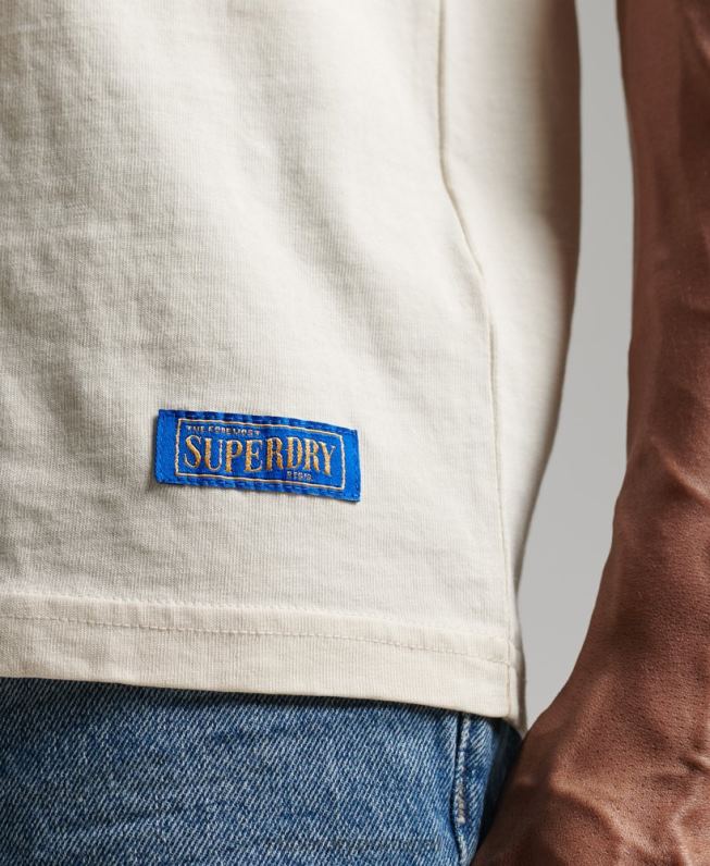 camiseta vintage descontraída de algodão orgânico homens creme roupas Superdry 2208H4957