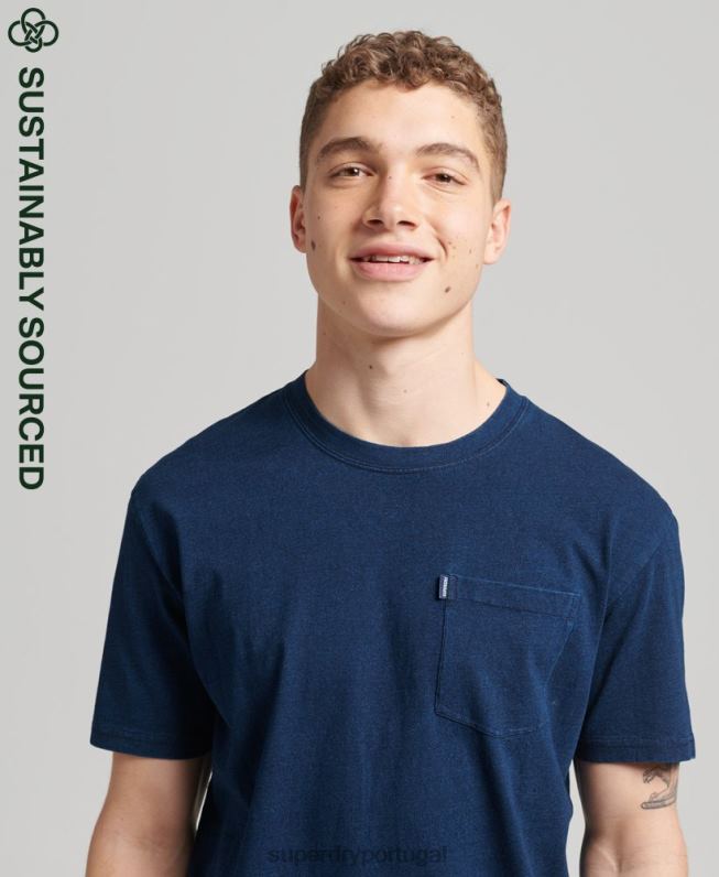 camiseta vintage índigo de algodão orgânico homens azul escuro roupas Superdry 2208H4892