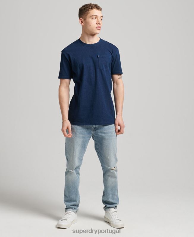 camiseta vintage índigo de algodão orgânico homens azul escuro roupas Superdry 2208H4892