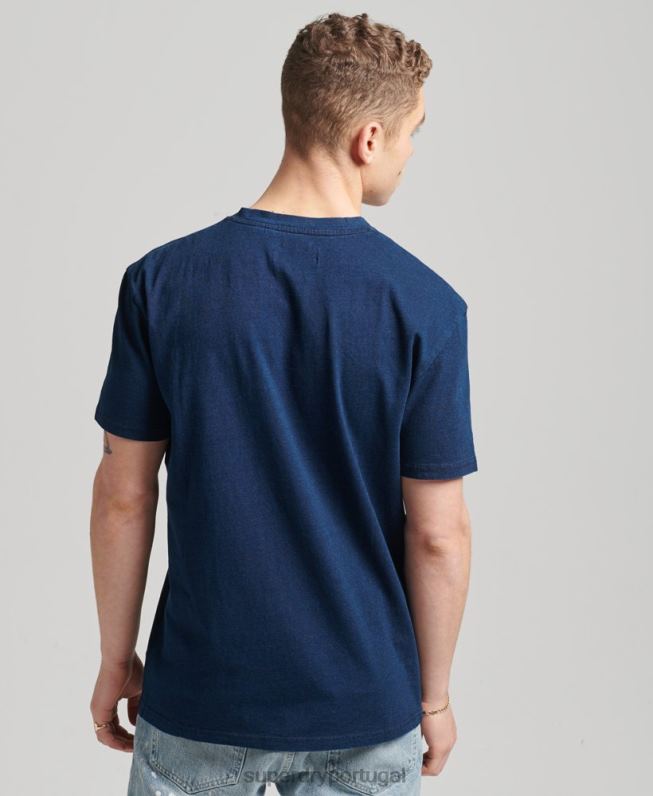 camiseta vintage índigo de algodão orgânico homens azul escuro roupas Superdry 2208H4892