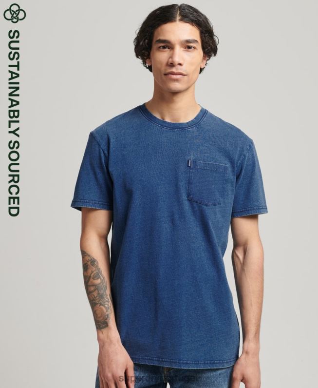 camiseta vintage índigo de algodão orgânico homens azul roupas Superdry 2208H4847