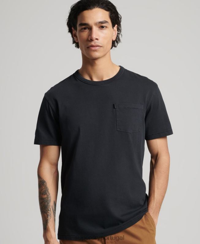 camiseta vintage surfer ranchero de algodão orgânico homens preto roupas Superdry 2208H4902