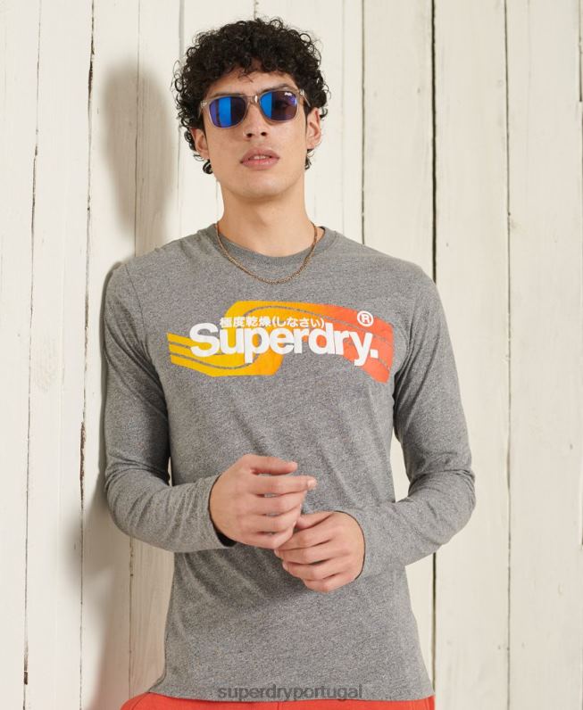 core logo cali top de mangas compridas homens cinza roupas Superdry 2208H6462