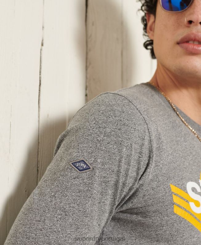 core logo cali top de mangas compridas homens cinza roupas Superdry 2208H6462