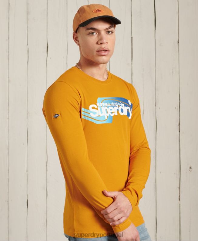 core logo cali top de mangas compridas homens ouro roupas Superdry 2208H6444