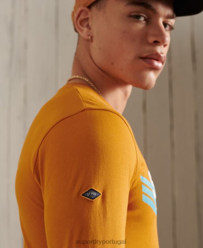 core logo cali top de mangas compridas homens ouro roupas Superdry 2208H6444