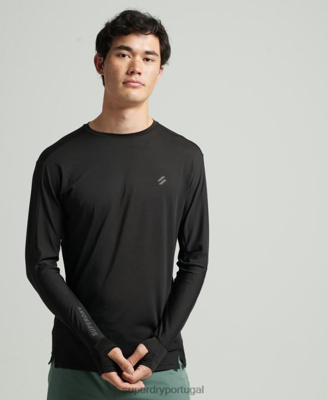 correr top de manga longa homens preto roupas Superdry 2208H5373