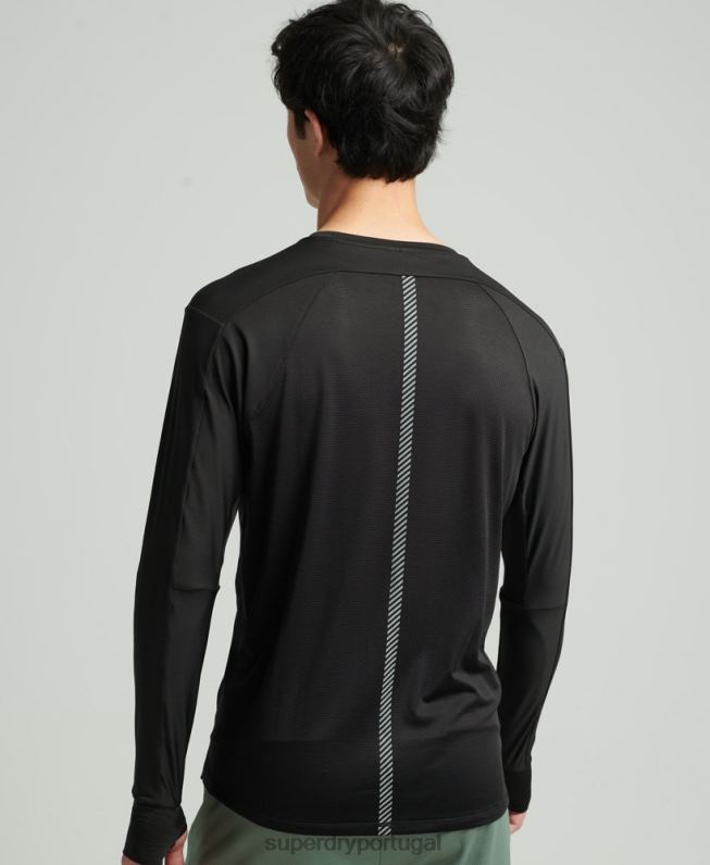 correr top de manga longa homens preto roupas Superdry 2208H5373