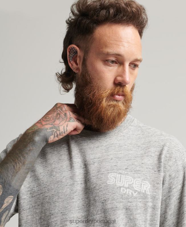 game on 90s logo t-shirt homens cinza roupas Superdry 2208H4831