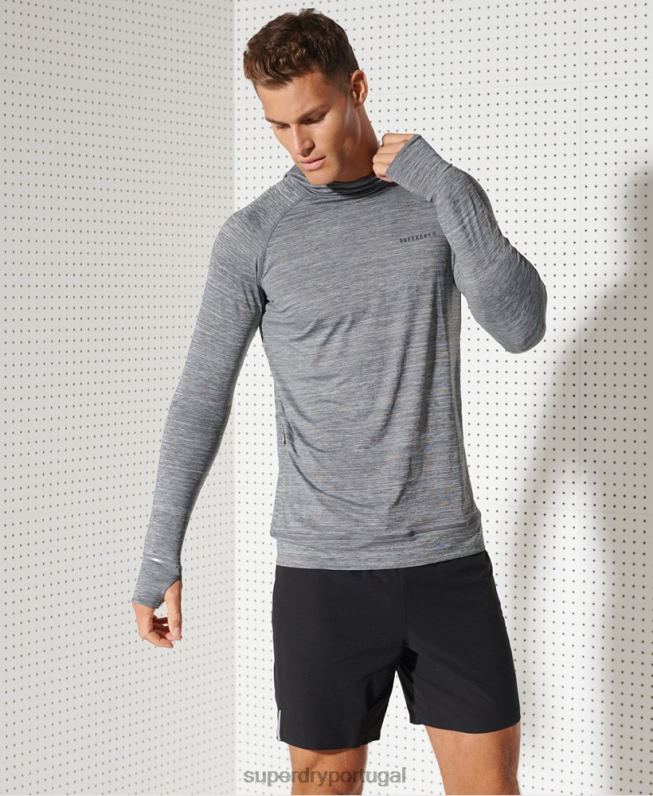parte superior com capuz de camada intermediária homens cinza escuro roupas Superdry 2208H1439