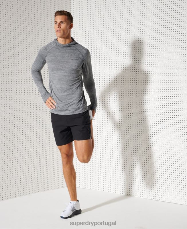 parte superior com capuz de camada intermediária homens cinza escuro roupas Superdry 2208H1439