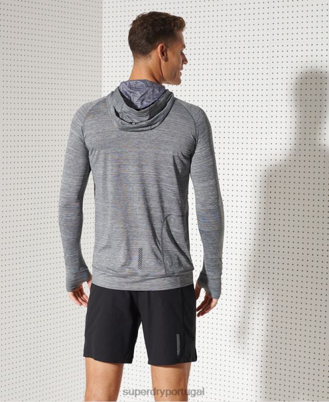 parte superior com capuz de camada intermediária homens cinza escuro roupas Superdry 2208H1439