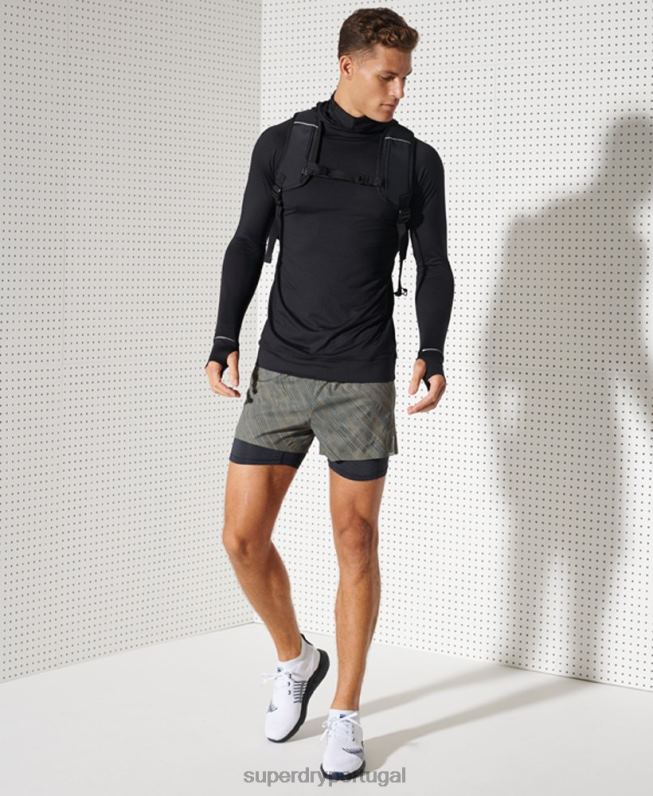 parte superior com capuz de camada intermediária homens preto roupas Superdry 2208H1437