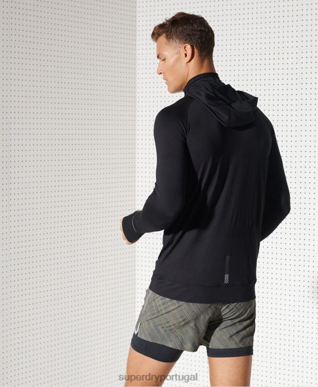 parte superior com capuz de camada intermediária homens preto roupas Superdry 2208H1437