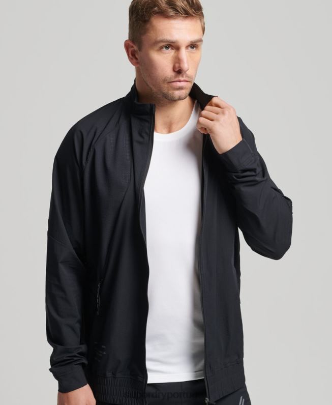 parte superior da trilha de tecido elástico homens preto roupas Superdry 2208H5369