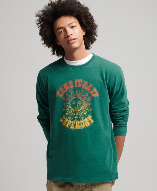 psy rock top manga longa homens verde roupas Superdry 2208H1554