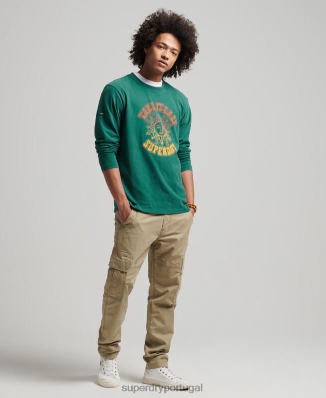 psy rock top manga longa homens verde roupas Superdry 2208H1554
