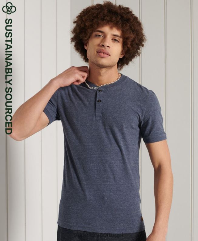 t-shirt henley de manga curta de algodão orgânico homens marinha roupas Superdry 2208H6491