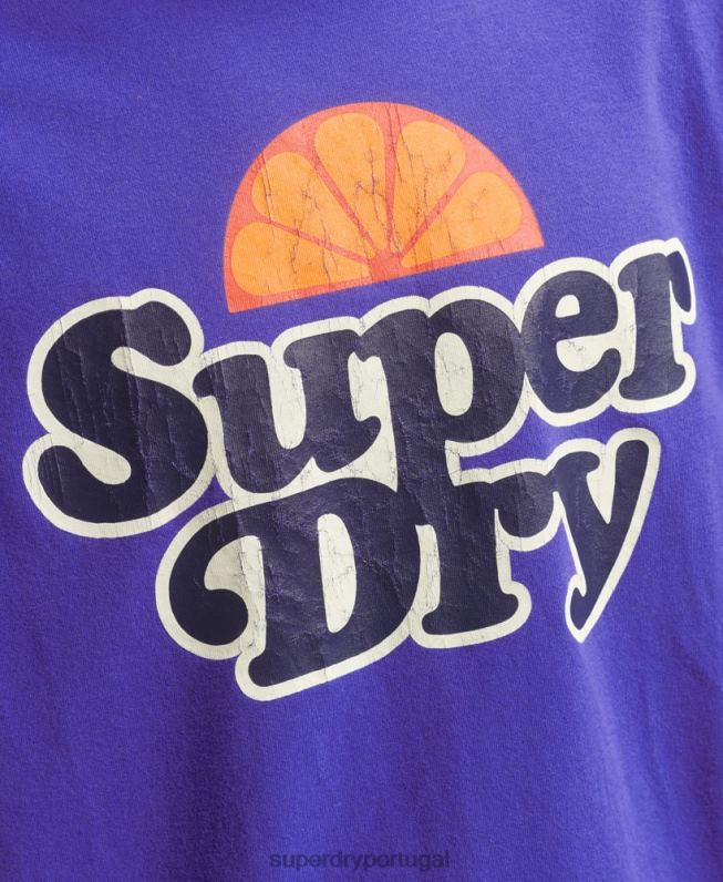 t-shirt retrô dos anos 70 cooper homens azul claro roupas Superdry 2208H4900
