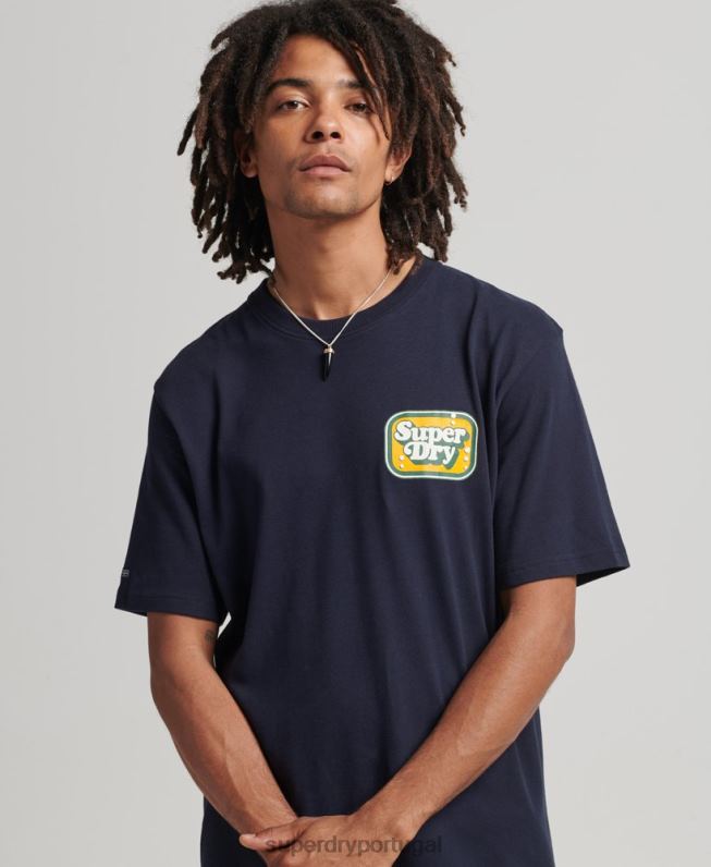 t-shirt retrô dos anos 70 cooper homens marinha roupas Superdry 2208H4811