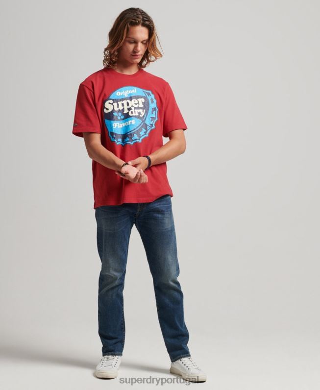 t-shirt retrô dos anos 70 cooper homens vermelho roupas Superdry 2208H4878