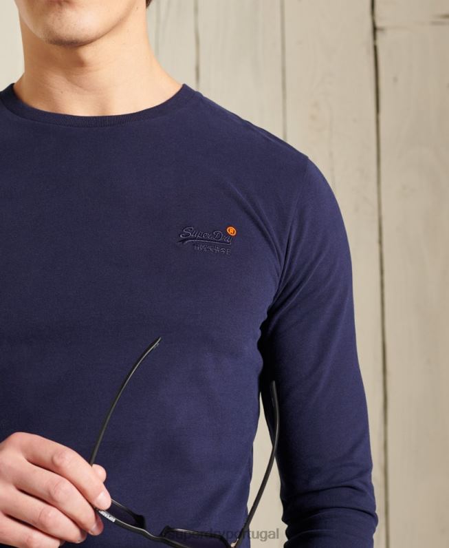 top bordado vintage de algodão orgânico homens marinha roupas Superdry 2208H1540