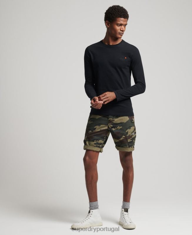 top bordado vintage de algodão orgânico homens preto roupas Superdry 2208H1528