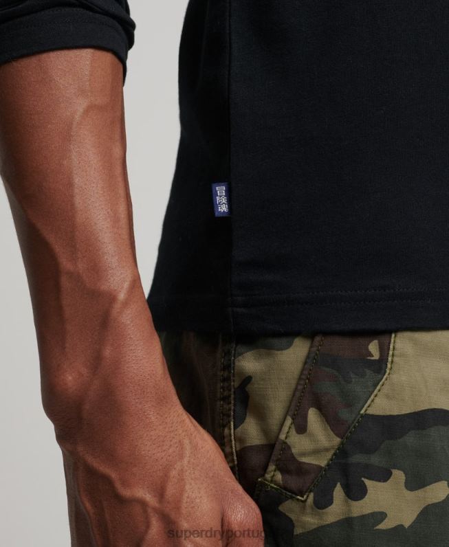 top bordado vintage de algodão orgânico homens preto roupas Superdry 2208H1528