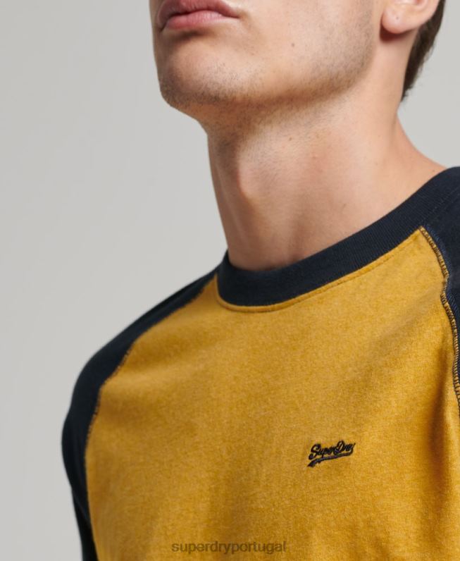 top de beisebol de manga comprida essencial de algodão orgânico homens amarelo roupas Superdry 2208H1484