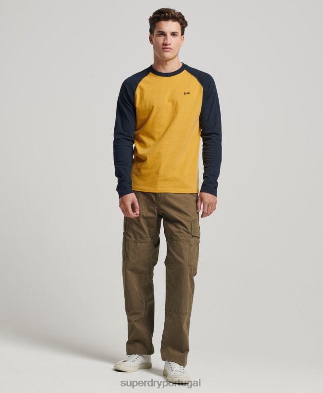 top de beisebol de manga comprida essencial de algodão orgânico homens amarelo roupas Superdry 2208H1484