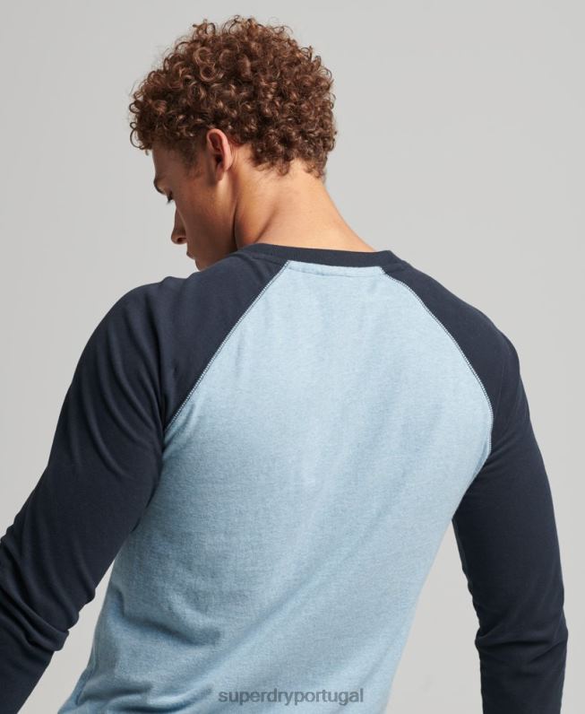 top de beisebol de manga comprida essencial de algodão orgânico homens azul roupas Superdry 2208H1583