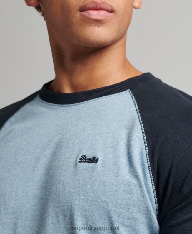 top de beisebol de manga comprida essencial de algodão orgânico homens azul roupas Superdry 2208H1583