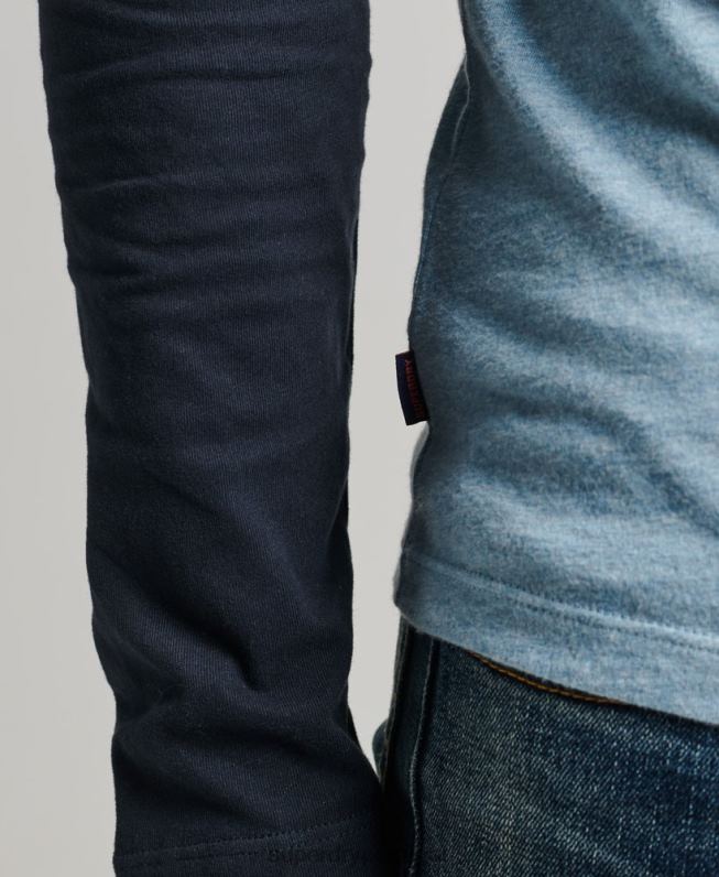 top de beisebol de manga comprida essencial de algodão orgânico homens azul roupas Superdry 2208H1583