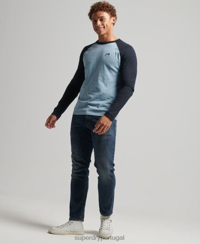 top de beisebol de manga comprida essencial de algodão orgânico homens azul roupas Superdry 2208H1583