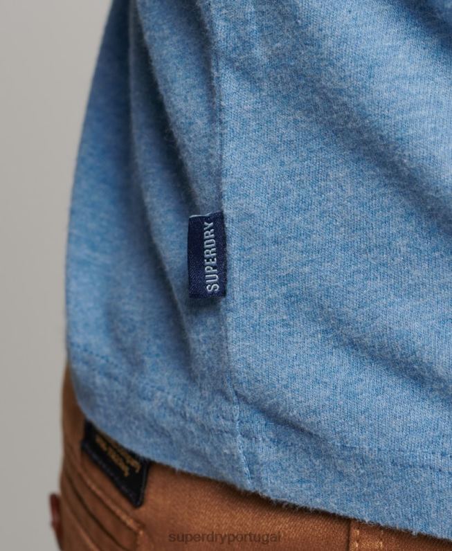 top de beisebol de manga comprida essencial de algodão orgânico homens azul roupas Superdry 2208H6370