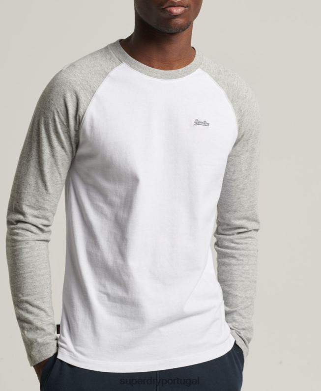 top de beisebol de manga comprida essencial de algodão orgânico homens branco roupas Superdry 2208H1497