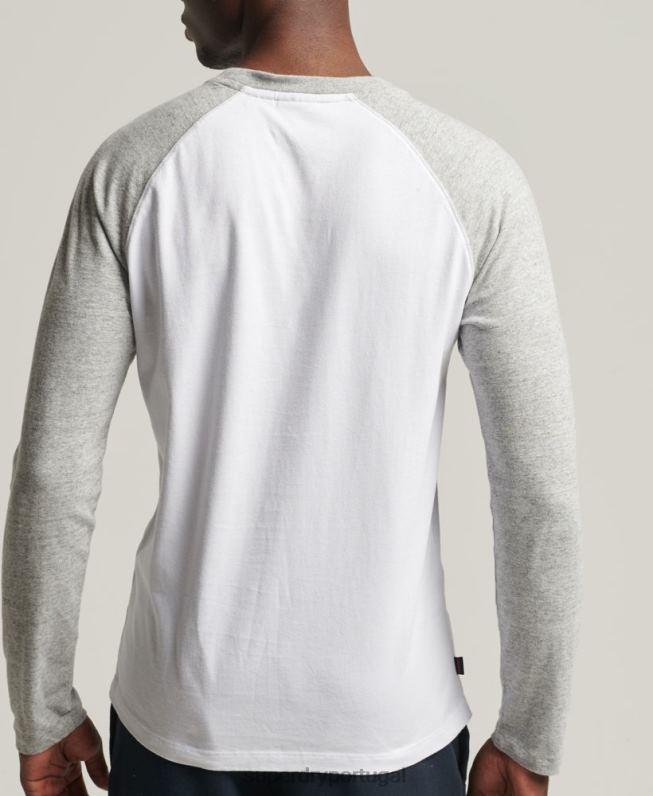 top de beisebol de manga comprida essencial de algodão orgânico homens branco roupas Superdry 2208H1497