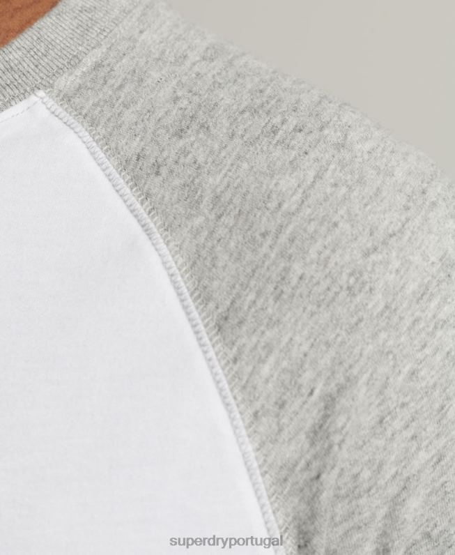 top de beisebol de manga comprida essencial de algodão orgânico homens branco roupas Superdry 2208H1497