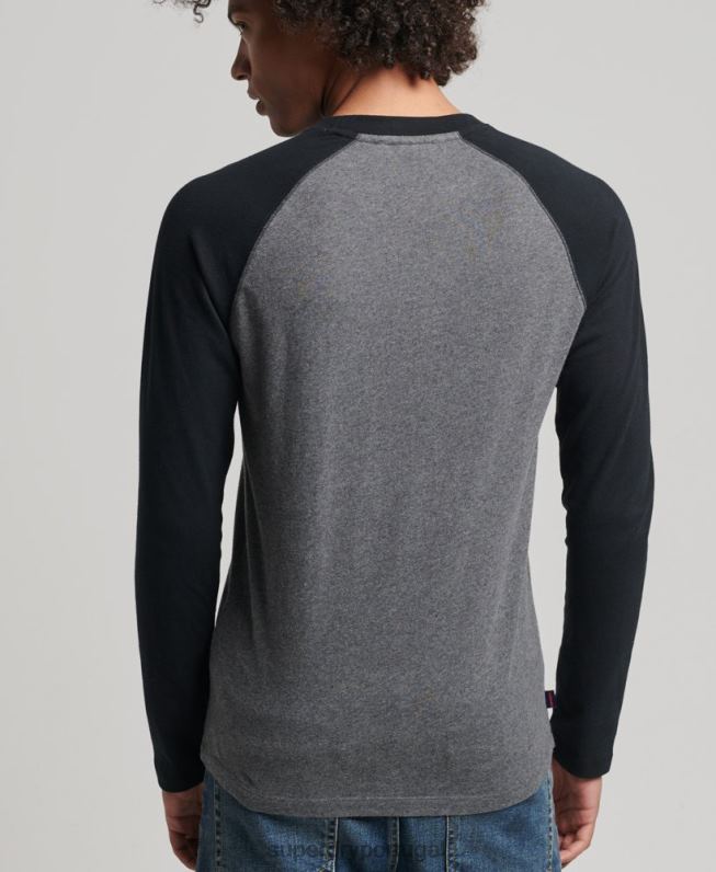 top de beisebol de manga comprida essencial de algodão orgânico homens cinza escuro roupas Superdry 2208H1505