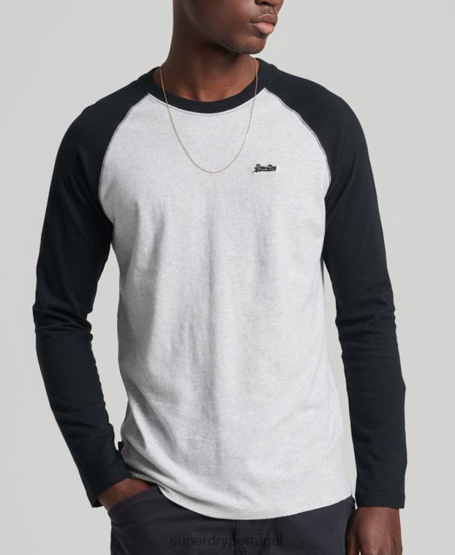 top de beisebol de manga comprida essencial de algodão orgânico homens cinza escuro roupas Superdry 2208H1550
