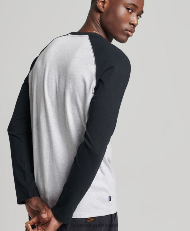 top de beisebol de manga comprida essencial de algodão orgânico homens cinza escuro roupas Superdry 2208H1550