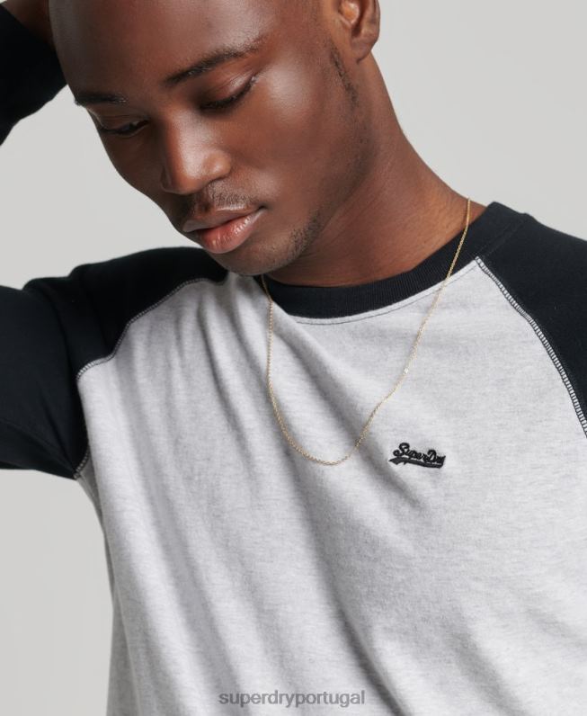 top de beisebol de manga comprida essencial de algodão orgânico homens cinza escuro roupas Superdry 2208H1550