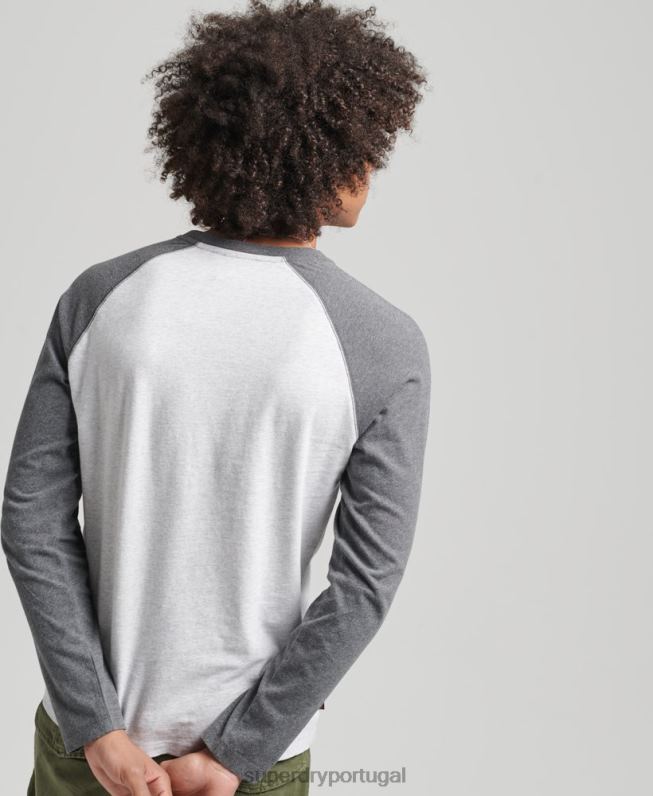 top de beisebol de manga comprida essencial de algodão orgânico homens cinza roupas Superdry 2208H6505
