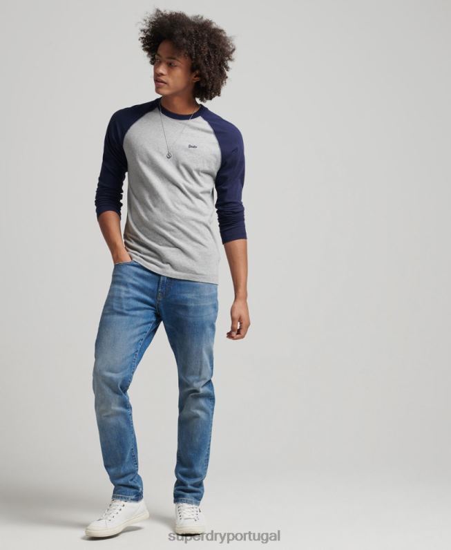 top de beisebol de manga comprida essencial de algodão orgânico homens marinha roupas Superdry 2208H1578
